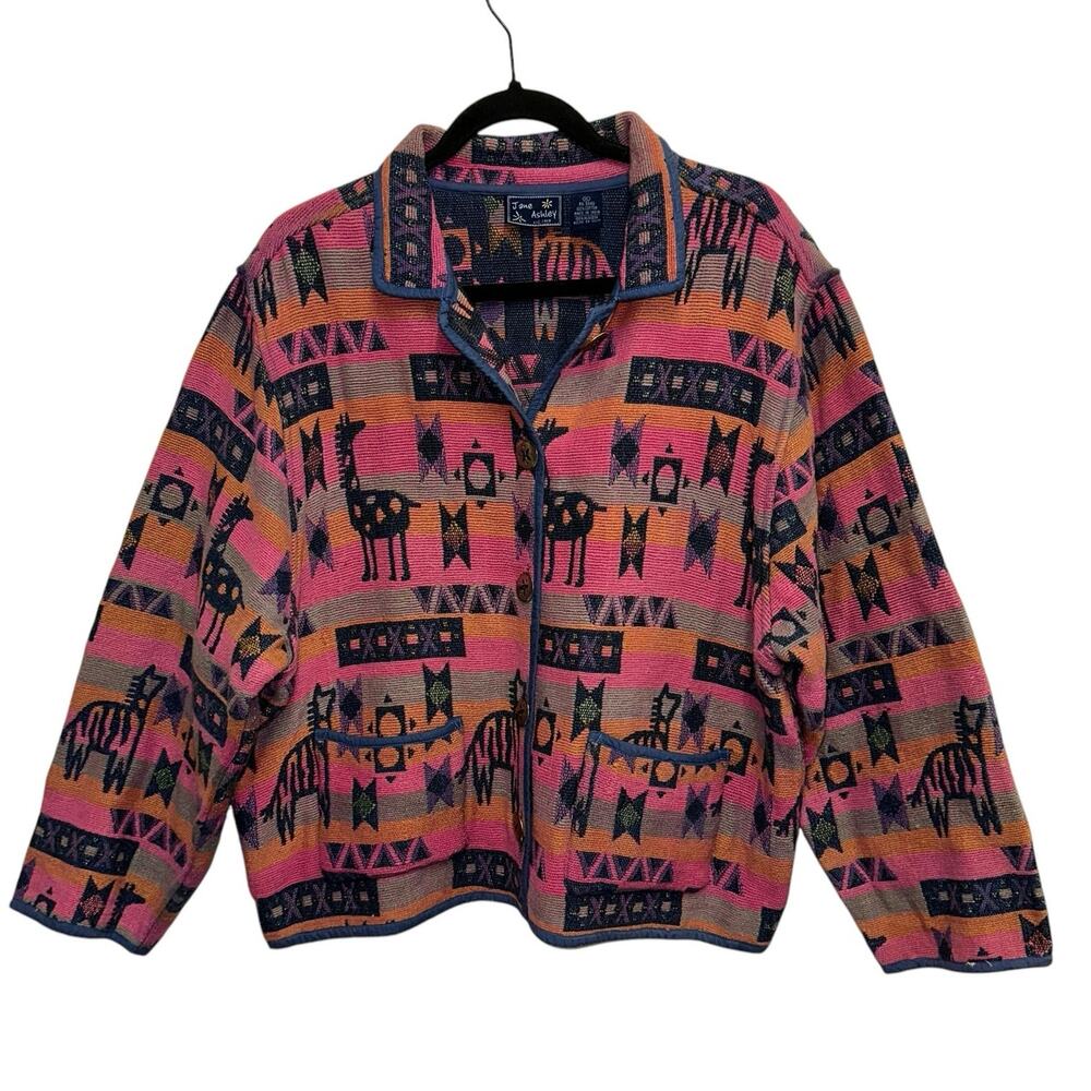 Vintage Jane Ashley Southwestern Tapestry Jacket XL Aztec Tribal Print